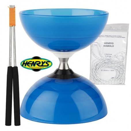 Diabolo Beach à roulement Bleu + Bag. Alu Noir + 3 ficelles