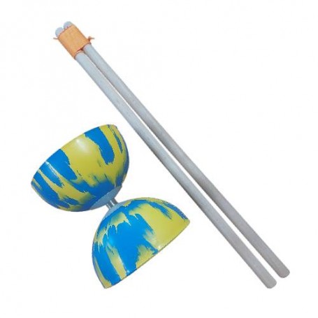 Diabolo Multicolore Bleu / jaune PLAY + baguettes bois