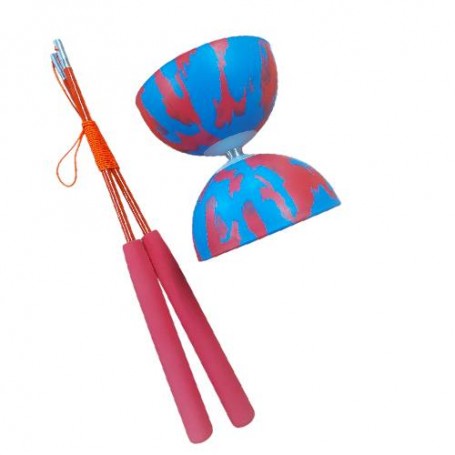 Diabolo Multicolore Bleu / rouge PLAY + baguettes rouge FiberGlass