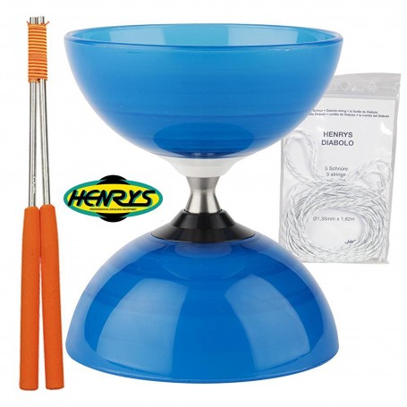 Diabolo Beach à roulement bleu + Bag. Alu Orange + 3 ficelles